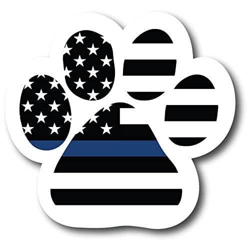 Image of Thin Blue Line Pawprint Car Magnet 5 Inch, Dog Lover Gift | Heavy duty magnetic decal for car, truck, SUV or fridge, full color UV printed