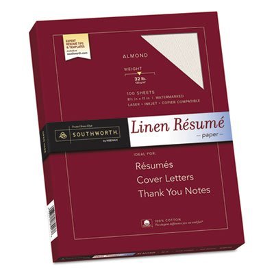100% Cotton Linen Resume Paper, 32lb, 8 1/2 x 11, Almond, 100 Sheets