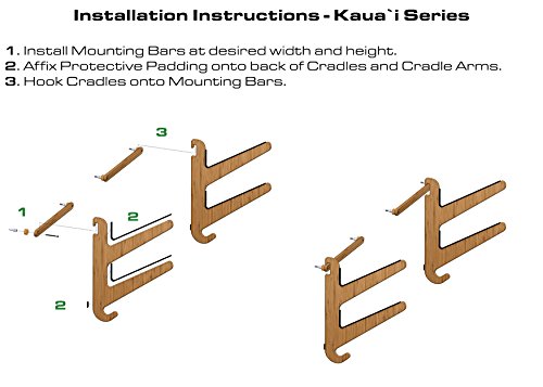 Grassracks Bamboo Surfboard Wall Rack for 4 Boards Kaua'i Quad Surf Rack