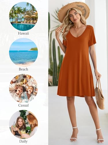 Image of BELAROI Women Casual Summer Dresses Loose Tshirt Beach Sundress V Neck Plus Size Swing Tunic Pockets