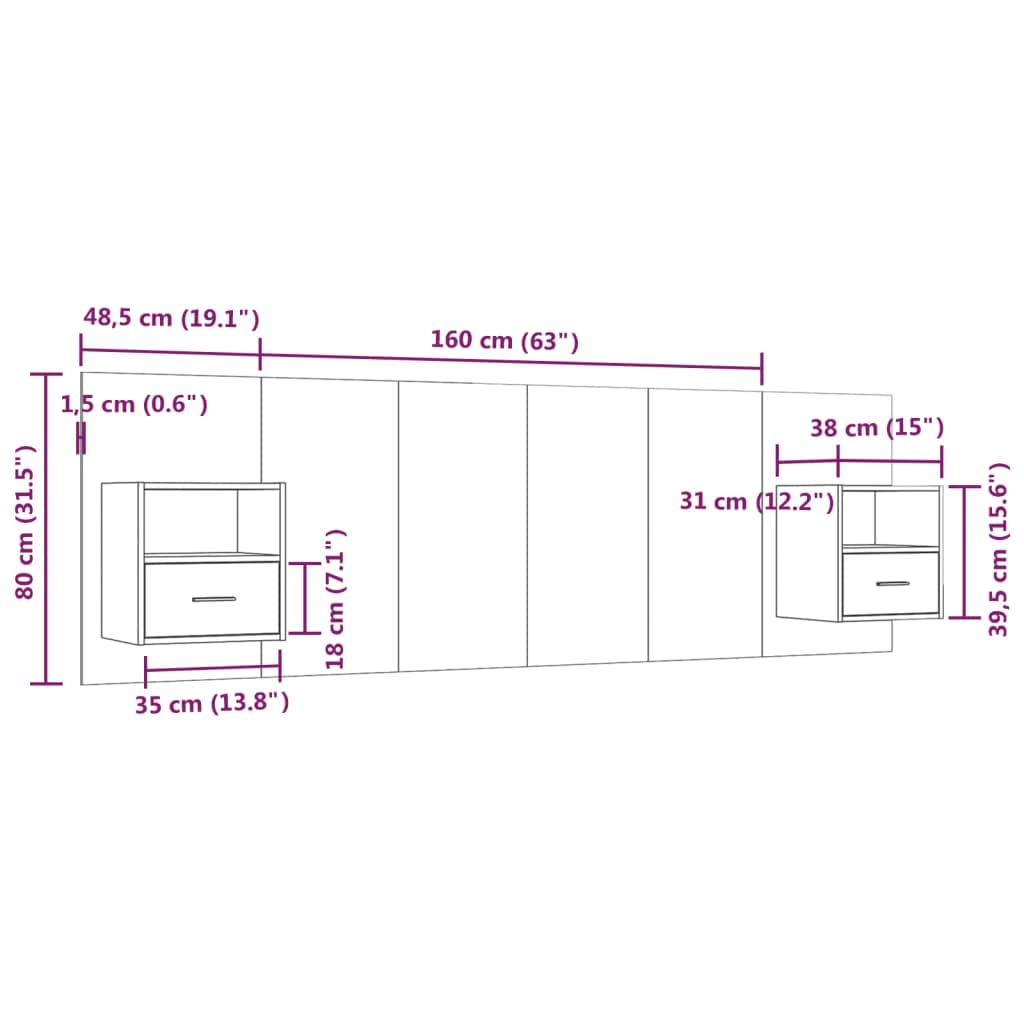 Tête de lit blanche avec tables de chevet intégrées, en bois durable, 160 cm de large, montage mural pour chambre à coucher, comprend deux étagères
