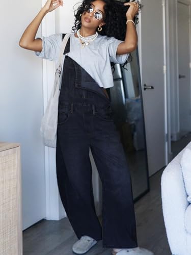 Barrel Overalls Jumpsuits for Women Casual Loose Baggy Jeans Pants Sleeveless Bib Jumpers with Pockets2