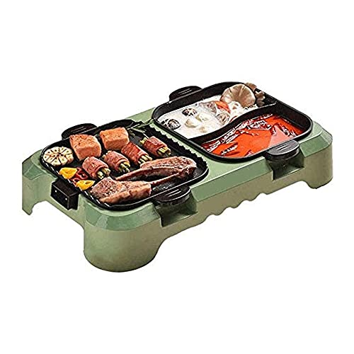 GeRRiT Electric Hot Pot and Grill, with Dual Temperature Control for 1-8 People, Multi-Function Smokeless Shabu Korean BBQ Grill for Simmer, Boil, Fry, Roast