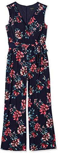 Tahari ASL Women's Sleeveless TIE Waist Jumpsuit, Mixed Bouquet Navy, 14