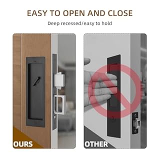 LWZH Privacy Pocket Door Lock Hardware, Hidden Handles, Privacy Pocket Door Lock with Push Automatic Bounce Switch (Black)