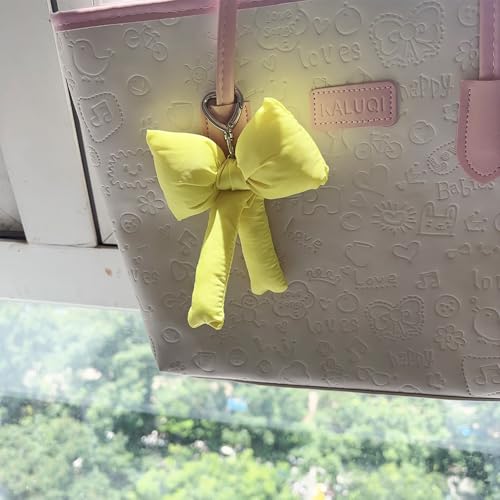 Image of Pink Bow Keychain Bag Charms Y2K Bowknot Plaid Keychains Coquette Aesthetic Purse Handbag Backpacks Charms (Yellow)