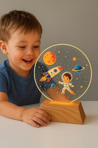 Image of 3D Acrylic LED Night Light - Warm White & Colorful Rocket Design with Durable Plastic Base, Decorative Table Lamp for Bedroom, Living Room, Kids Room, Study & Home Decor Gifting