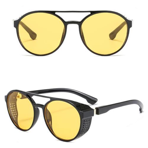 Retro Round Steampunk Sunglasses Man Side Shield Goggles Plastic Frame Mirror Lens Sun Glasses Male