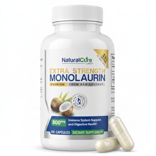 Natural Cure Labs Extra Strength Monolaurin 800mg, 100 Capsules, 33% More