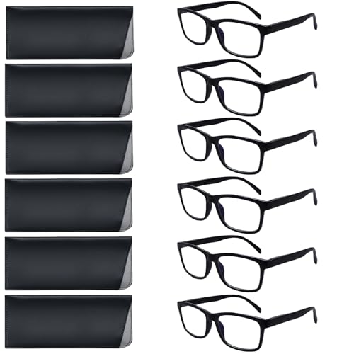 Image of SIGVAN 6 Pack Reading Glasses for Women Men Blue Light Blocking,Spring Hinge Anti Eyestrain /Glare Computer Readers (6 Black, 0.0)