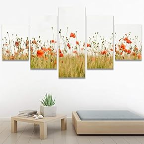 SIGNWIN 5 Panel Canvas Wall Art Bright Flowers...