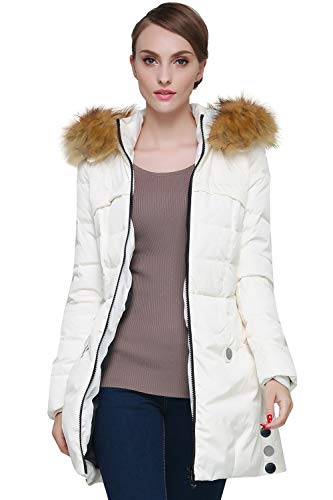 Orolay Women's Down Jacket With Faux Fur Trim Hood Beige M #TOP2