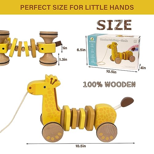Image of Baby Toys Car,Wooden Pull Along Toddler Toy, Developmental Toy for 1 Year Old Girl Boy Birthday Gift(Giraffe)