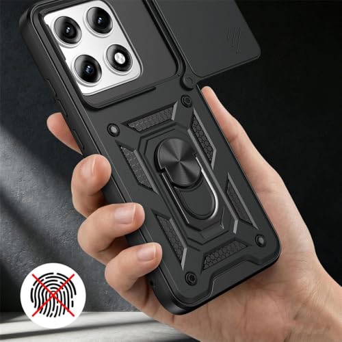 Image of Casodon Shockproof Back Case Cover for Moto Edge 70 Pro 5G, Shockproof Moto Edge 70 Pro Back Cover, Ring Case with Kickstand and Camera Protection Shutter - Black
