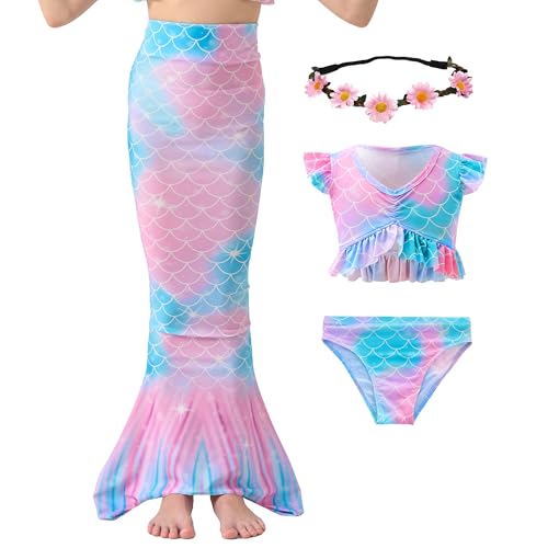 Image of GALLDEALS Girls 3 Piece Swimsuit Bathing Suits Bikini with Cover Up Skirt 3 to 12 Years