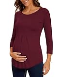 Glampunch Women's Maternity Tops Short & 3/4 Sleeve Round Neck Front Pleat Peplum Tunic Top Pregnancy Shirts