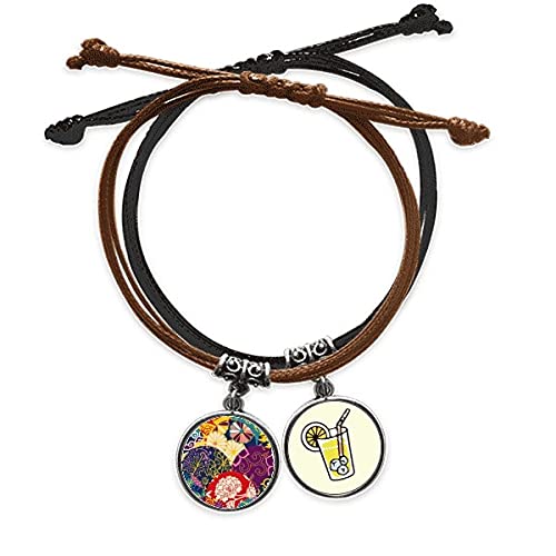 Style japonais en fleurs pour ce bracelet cuir haut de gamme avec chaîne et corde artistique