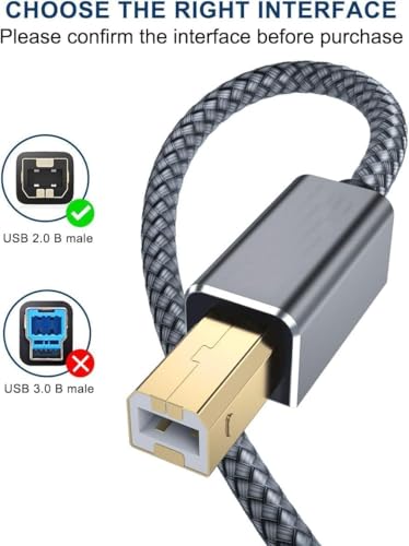 Image of Mizi Printer Cable, 10FT USB Printer Cable USB 2.0 Type A Male to B Male Scanner Cord USB B Cable High Speed for HP, Canon, Epson, Dell, Brother, Lexmark, Xerox, Samsung etc and Piano, DAC - Gray