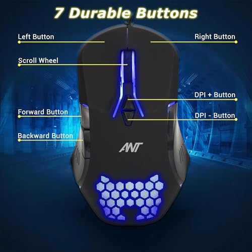 Image of Ant G30 Gaming Mouse, Wired Mouse with RGB Backlit and Adjustable DPI, Ergonomic Office Laptop Mouse, Computer Gamer Mouse with 7 Responsive Buttons for Windows /Mac /Linux /Chrome
