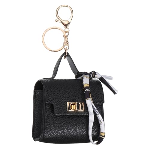PATIKIL Mini Backpack Keychain, Cute Coin Purse Keychain PU Leather Backpack Purse Key Chain Little Earbud Bag Keychains for Women Mini Card Data Cable Organizer, Black