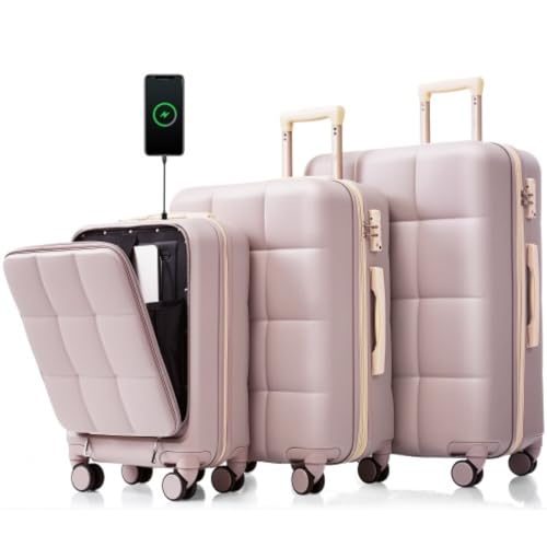 3-piece Luggage Set, Includes 20-inch, 24-inch and 28-inch Luggage, Hard-shell Luggage Set, USB Port, ABS Material, Built-in Luggage Hook, Cup Holder, Rose Brown2