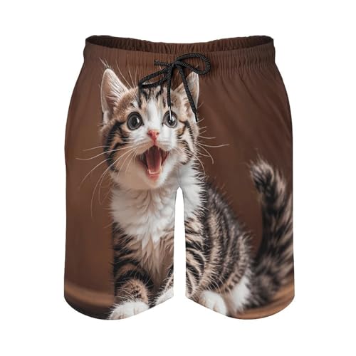 Mens Shorts Cute Happy Kitten Men Swim Trunks Quick-Dry Beach Shorts with Drawstring Pocket Bathing Suit4