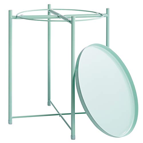 HollyHOME Tray Metal End Table, Sofa Table Small Round Side Tables, Anti-Rust and Waterproof Outdoor & Indoor Snack Table, Accent Coffee Table,(H) 20.28" x(D) 16.38", Mint Green - Image 5