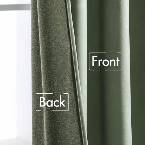 Image of MIULEE Sage Green Velvet Pinch Pleat Blackout Curtains W52 X L102 Inches | 2 Panels,Luxury,Thermal Insulated,Super Soft,Back Tab & Rod Pocket,for Bedroom Living Room