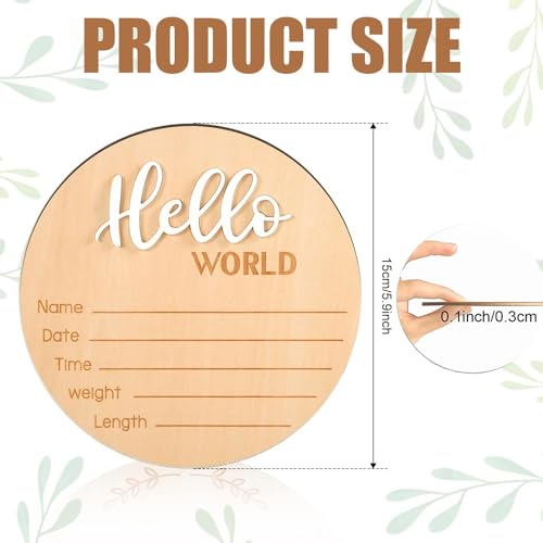 2Pcs Newborn Baby Announcement Sign 5.9 inch Personalized Wooden Baby Birth Sign Gender Hello World Baby Welcome Arrival Prop Birth Name Date Height Weight Card for Baby Shower Birthday Gift Keepsakes - Image 3