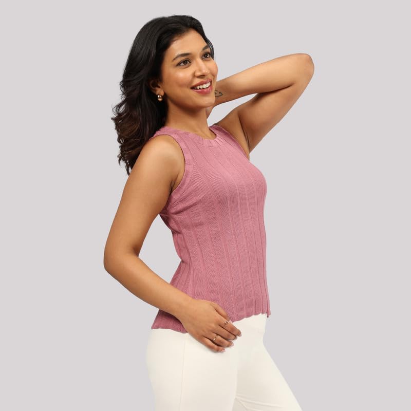 Image of BlissClub Move All Day Rib Tank Top | 100% Cotton | High Neck | Ribbed Fabric | Snug fit | Breathable