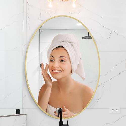 LunaMirror Ovale Specchio-Bagno 51x71 CM Oro Specchio da parete design moderno Specchio Bagno Orizzontale/Verticale decorazione da parete per camera da letto, ingresso, soggiorno, corridoio