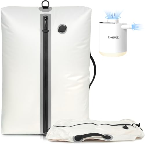 Image of BAGAIL TPU Vacuum Bag for Travel, Reusable Compression Bag with IPX8 Waterproof Zipper, Save Space for Suitcase, Backpack and Carry on (Cream, Large, With Pump)