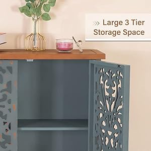 Mfstudio accent wood storage cabinet with 3 doors large farmhouse buffet sideboard carved decorative storage cabinet for living room entryway hallway 13 dx417 wx315 h blue  urban country home decor