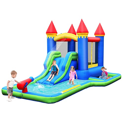 BOUNTECH Inflatable Water Slide, Bounce House Water Slide with Ball Pit Wet Dry for Kids Backyard Fun w/Splash Pool, Blow up Bouncy Castle Water Slides Inflatables for Boys Girls Outdoor Party Gifts