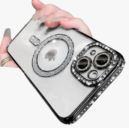 Cat Care Cute Compatible with iPhone 12 Diamond Glitter Case,Luxury Bling Rhinestone Soft Clear TPU Bumper Case,Compatible with MagSfe and Camera Lens Protection Cover for Women Girls (Black) (B0DD56994J) Amazon Price History, Amazon Price Tracker
