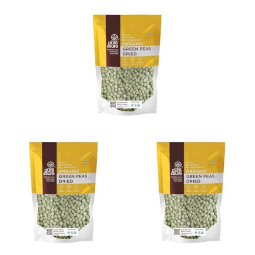Image of Pure & Sure Organic Green Peas (Matar) Dry 500G | 100% Natural Hara Matar, Vatana | Unpolished & Unadulterated | Healthy and Rich in Fiber & High Protein| Steam Sterilized (Pack of 3)