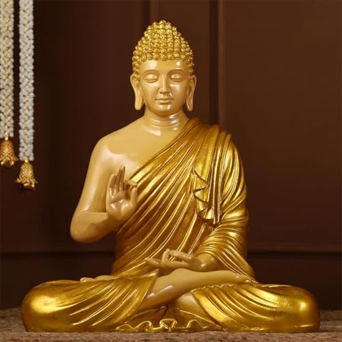 Image of 2 Feet Height Decorative Meditating Buddha Idol for Home Decor Big Size, Black Ceramic Murti, Meditation Buddha Statue, Home Garden Decor (Cream & Golden)