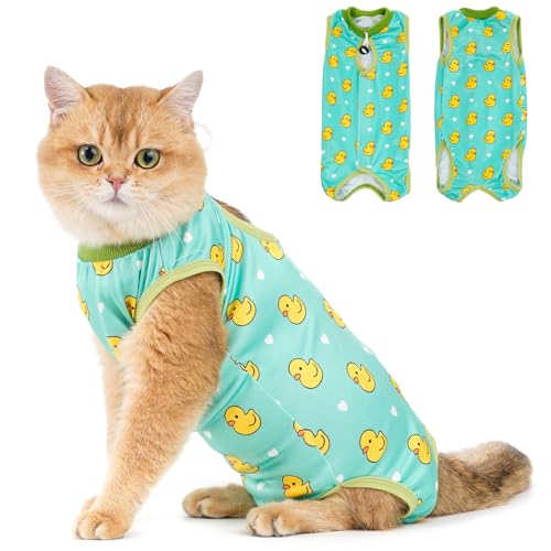 Avont Cat Recovery Suit – Kitten Onesie for Cats After Surgery, Cone of Shame Alternative Surgical Spay Suit for Female Cat, Post-Surgery or Skin Diseases Protection -Duck(M)