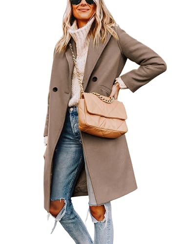 Hooever Women's Winter Wool Coat Casual Notch Lapel Single-Breasted Peacoat(2Camel-S)