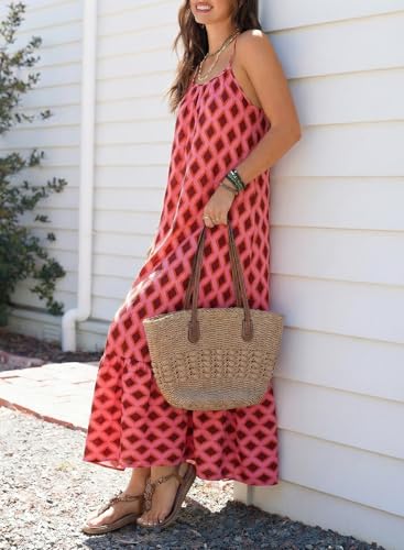 Image of Dokotoo Women Summer Dresses Scoop Neck Ruffle Flowy Boho Maxi Dress