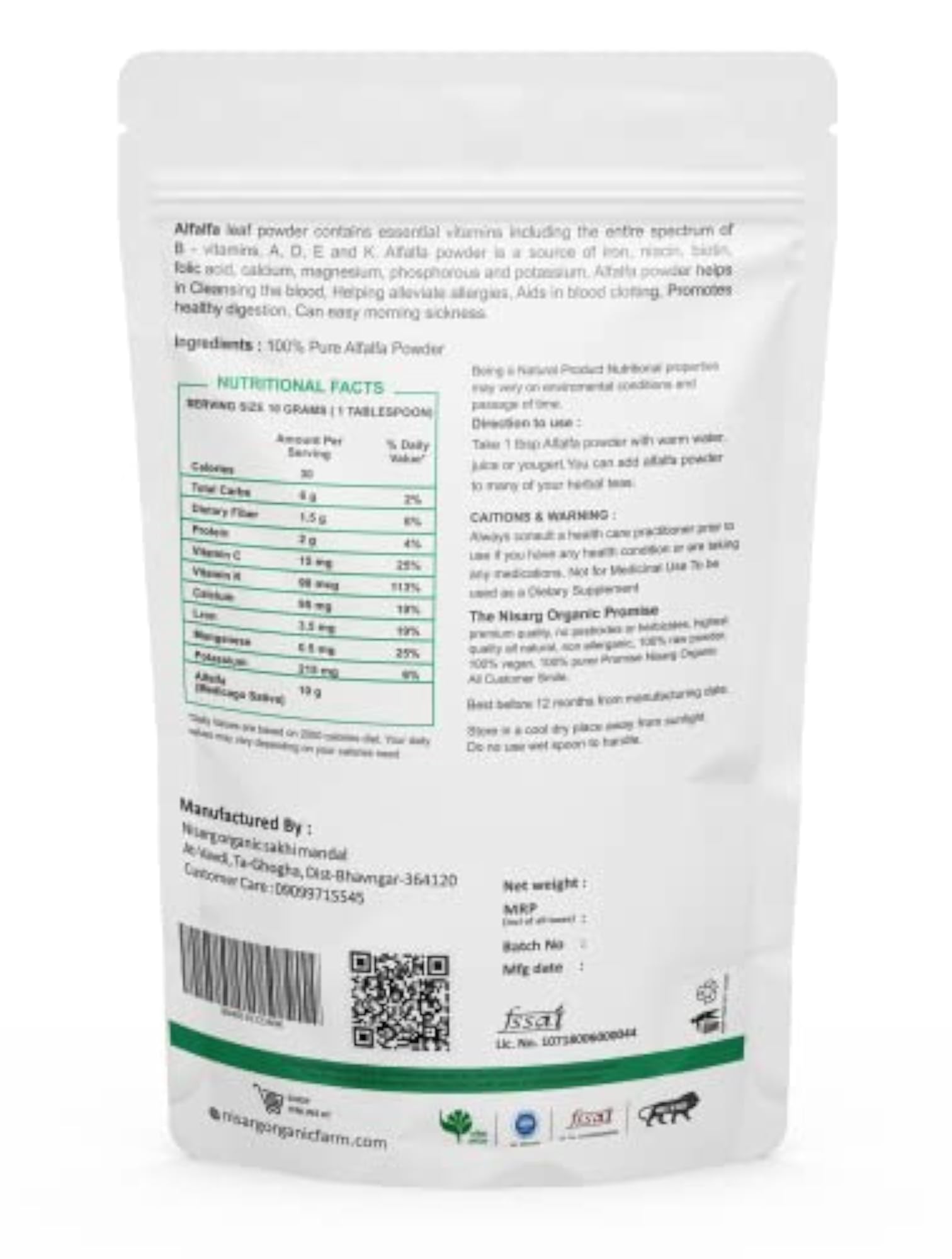 Alfalfa Leaf Powder, Natural Herbal Supplement for Smoothies