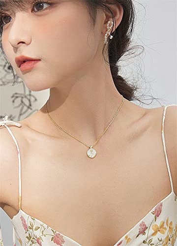 Round Rose Flower Pendant Necklace for Women 925 Sterling Silver Shell Pearl Embossed Link Chain Adjustable Birthday Wedding Anniversary Jewelry for Mother Daughter 18 Inch3