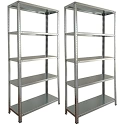 Estanteria Tornilleria NAWA Home & Work Pack de 2 estanterías 100% metálicas de Tornillos | Ordene tu sótano, trastero o Garaje con Estas prácticas y versátiles estanterías, Color Metal Galvanizado (180x90x30GA)