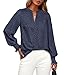 MASCOMODA Womens Boho Floral Long Sleeve Tops Fall Fashion 2025 V Neck Loose Chiffon Work Blouses Dressy Casual Ruffle Shirts(Floral Grey Blue,Small)
