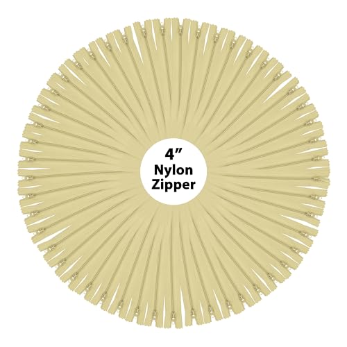 Image of Mandala Crafts 100 PCs Beige Closed-End 4 Inches Nylon Zippers for Sewing