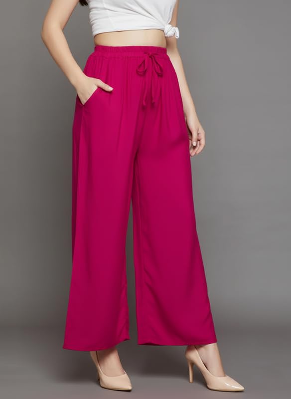 Image of Super Soft Viscose Rayon Flared Palazzo Pants for Women Stylish Wide Leg Straight Relaxed Fit Casual Ethnic Office Wear