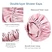 Shower Cap for Women, Double Layer Waterproof Bath Cap, Reusable Hair Protector, Large Waterproof Shower Bonnet Washable Elastic Band Bath Hair Hat for Long Hair, Braids， - Pink