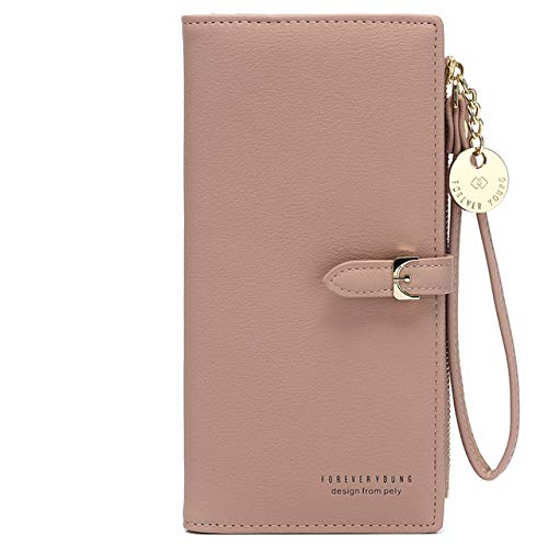 Preisvergleich Produktbild RTYUI Armband Frauen Lange Brieftasche Viele Abteilungen Weibliche Brieftaschen Clutch Lady Geldbörse Reißverschluss Telefon Tasche Kartenhalter Damen 10 * 2 * 19,5 cm / dunkelrosa