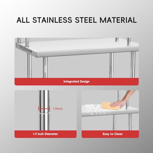 Stainless Steel Table with Overshelves, 30" X 24" Commercial Work Tables with 30" X 12" Shelf, Metal Kitchen Prep Table_ Shelving Combo