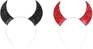 Devil Horn Headband 2pcs Halloween Devil Horns Headband Glitter Devil Ears Costume headpieces for Women Kids Red Black